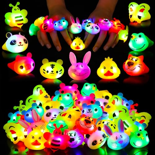 SCIONE 40 Stück LED Leuchtringe Blinkende Ringe Fingerspielzeug Party Bag Fillers für Kinder Niedliche Tier Licht Up Spielzeug für Jungen Mädchen Klassenzimmer-Preise Partygeschenke von SCIONE