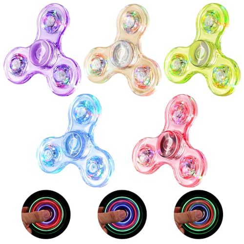 SCIONE 5 Stück Fidget Spinner Led Finger Spinner Kristall Hand Finger Spielzeug Leuchtend Anti Stress Angst Party Geschenk für Kinder von SCIONE