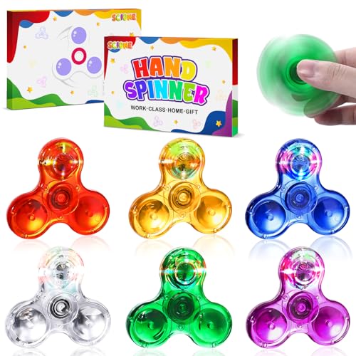 SCIONE 6 Stück Kristall LED Licht Fidget Spinner für Kinder,Mini LED Light up Fidget Spielzeug für Kleinkinder Glow in The Dark Party Supplies Stressabbau für Kinder und Erwachsene von SCIONE