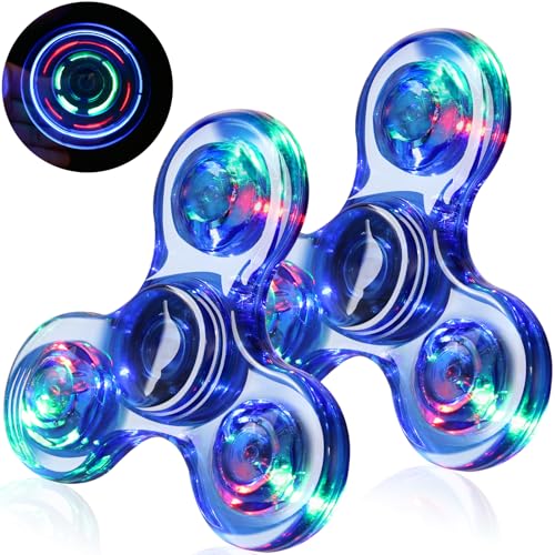 SCIONE 2 Stück Fidget Spinner Led Finger Spinner Kristall Finger Spielzeug Anti Stress Angst Party Geschenk für Kinder Blau von SCIONE