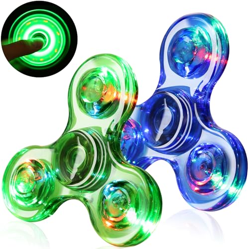 SCIONE 2 Stück Fidget Spinner Led Finger Spinner Kristall Finger Spielzeug Anti Stress Angst Party Geschenk für Kinder Blau Grün von SCIONE