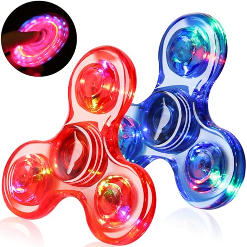 SCIONE 2 Stück Fidget Spinner Led Finger Spinner Kristall Finger Spielzeug Anti Stress Angst Party Geschenk für Kinder Blau Rot von SCIONE