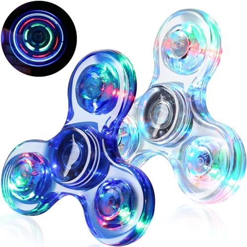 SCIONE 2 Stück Fidget Spinner Led Finger Spinner Kristall Finger Spielzeug Anti Stress Angst Party Geschenk für Kinder Blau Weiß von SCIONE