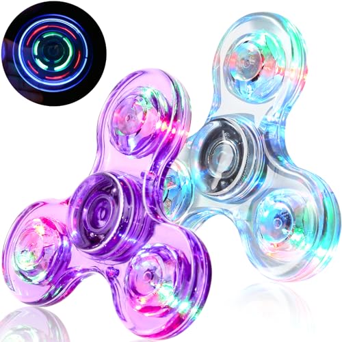 SCIONE 2 Stück Fidget Spinner Led Finger Spinner Kristall Finger Spielzeug Anti Stress Angst Party Geschenk für Kinder Lila Weiß von SCIONE