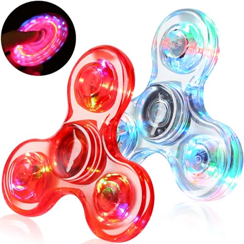 SCIONE 2 Stück Fidget Spinner Led Finger Spinner Kristall Finger Spielzeug Anti Stress Angst Party Geschenk für Kinder Rot Weiß von SCIONE