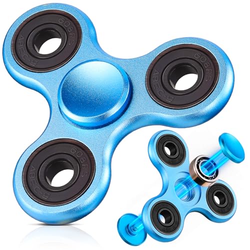 SCIONE Fidget Spinner Metall Sensory Fidget Toy, Cooler Metall Edelstahl-Handspinner Angst Stress Relief Geburtstag Geschenk für Kinder Erwachsene Blau (Lagerkappen können demontiert Werden Montiert) von SCIONE