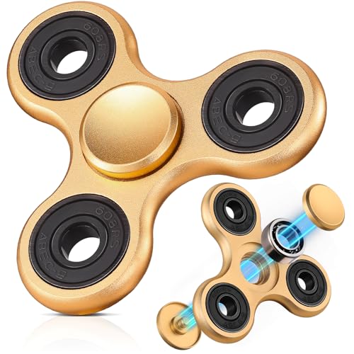 SCIONE Fidget Spinner Metall Sensory Fidget Toy, Cooler Metall Edelstahl-Handspinner Angst Stress Relief Geburtstag Geschenk für Kinder Erwachsene Gelb (Lagerkappen können demontiert Werden Montiert) von SCIONE