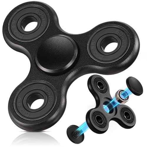 SCIONE Fidget Spinner Metall Sensory Fidget Toy, Cooler Metall Edelstahl Handspinner Angst Stress Relief Geburtstag Geschenk für Kinder Erwachsene Schwarz Lagerkappen können Demontiert werden Montiert von SCIONE