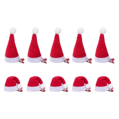 SCLLNDA 10 Stück Haarspangen Weihnachten Santa Hut Haarspangen Mini Weihnachtsmütze Haarschmuck Weihnachten Weihnachts Kopfschmuck Weihnachtsmütze Haarnadeln Haarschmuck für Mädchen Damen von SCLLNDA