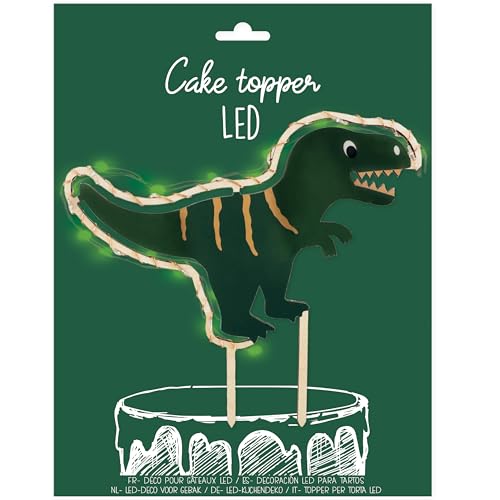 ScrapCooking – Cake Topper LED Dinosaurier – Dekoration beleuchtet aus Holz für Kuchen – Ideal zum Geburtstag – Gebäck, Kuchen & Desserts – Ornament Dino T-Rex – 4984 von SCRAP COOKING