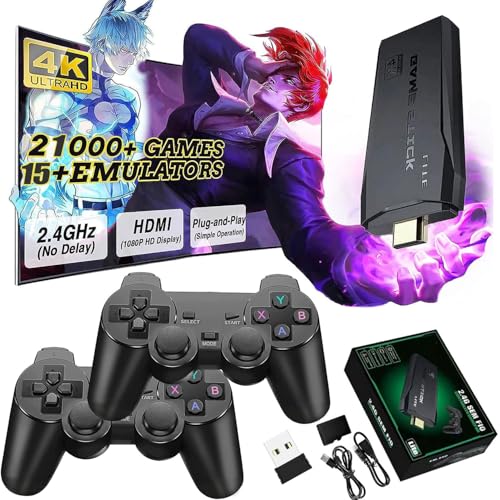 Retro Konsole Spielkonsole Retrolink Game Stick, 22.000+ Spiele Plug & Play Retro Link Stick für TV HDMI mit 2 Wireless Controllern, Spiele Geschenk für Jungen & Erwachsene (Speed Pro+ ) von SCRIMEMO