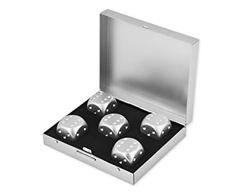 SCSpecial Aluminium Alloy Dice 5 Stück 16mm tragbare Metallwürfel mit quadratischem Gehäuse 6 seitige Würfel zum Party Game - Silber von SCSpecial