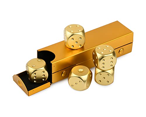 SCSpecial Aluminium Alloy Dice 5 Stück 16mm tragbare Metallwürfel mit rechteckigem Gehäuse 6 seitige für Party-Spiel - Gold von SCSpecial