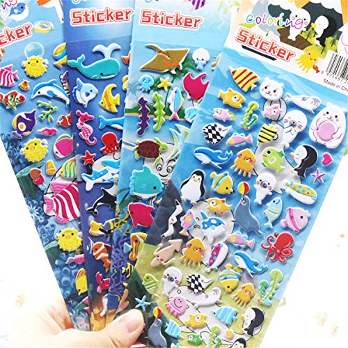 SCUDGOOD Kinderaufkleber 4 Bögen 3D Massenaufkleber Für Mädchen Jungen Geburtstagsgeschenk Scrapbooking Lehrer Tiere Cartoon Aufkleber von SCUDGOOD