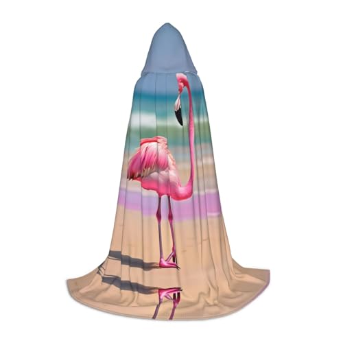 SDEGTHO Ein Flamingo am Strand, Halloween-Kapuzenumhang, langer Kapuzenumhang, Karnevals-Umhang, Kostüme, Kapuzenumhang, Maskerade von SDEGTHO