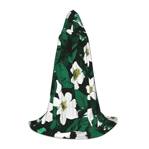 SDEGTHO Hunter Green Floral Petals Pattern Halloween Hooded Cloak Long Hooded Cloak Carnivals Cloak Costumes Hooded Cape Masquerade von SDEGTHO