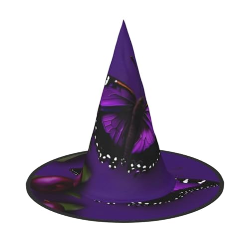 SDEGTHO Spitzkappe, 1 lila Pflaume, Schmetterling, Hexenhut für Halloween, Kostüm, Party, Weihnachten, Maskerade, Karneval, Cosplay, 3 Stück von SDEGTHO