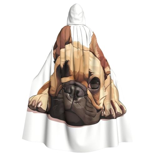 SDEGTHO Umhang mit Kapuze für Erwachsene, Motiv: Französische Bulldogge, Halloween-Hexenkostüm für Männer und Frauen, Cosplay-Kostüme von SDEGTHO