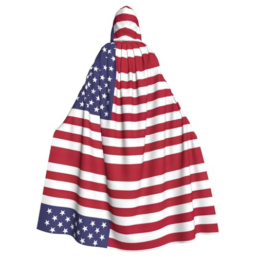 SDEGTHO Umhang mit amerikanischer Flagge, mit Kapuze, Halloween-Hexenkostüm für Damen und Herren, Cosplay-Kostüme von SDEGTHO