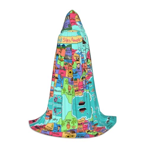 SDFCUMDM Cartoon American Map Print Hooded Cape For Teens For Halloween Cosplay Costumes von SDFCUMDM