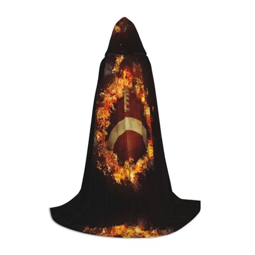 SDFCUMDM Flaming American Football Print Kapuzenumhang für Teenager für Halloween Cosplay Kostüme von SDFCUMDM