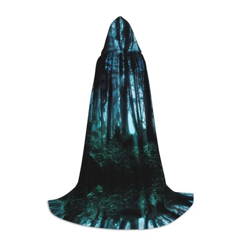 SDFCUMDM Ghost Hid Behind The Trees Print Hooded Cape For Teens For Halloween Cosplay Costumes von SDFCUMDM