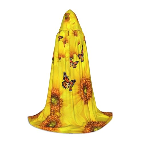 SDFCUMDM Kapuzenumhang mit gelben Blumen und Schmetterlingen, für Teenager, für Halloween, Cosplay-Kostüme von SDFCUMDM