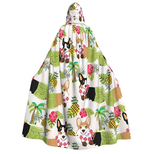 Corgi Hawaiianischer tropischer Sommer-Ananas-Druck, Kapuzenumhang für alle Unisex Cosplay Kostüm Halloween Dekoration Karneval Supplies von SDFHU