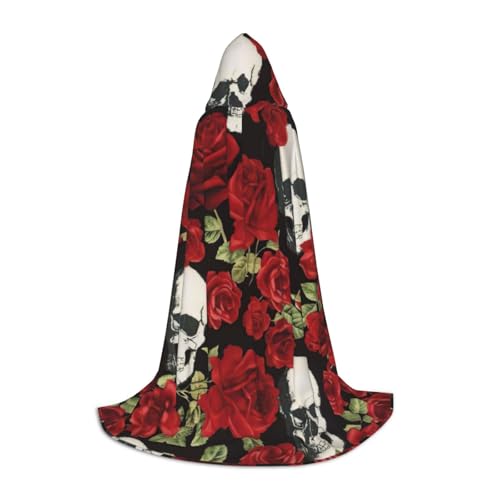 Kapuzenumhang mit Rosen-Totenkopf-Druck, Cosplay-Umhang für Damen und Herren, Gothic-Umhang mit Hexe, Kapuzenumhang von SDFHU