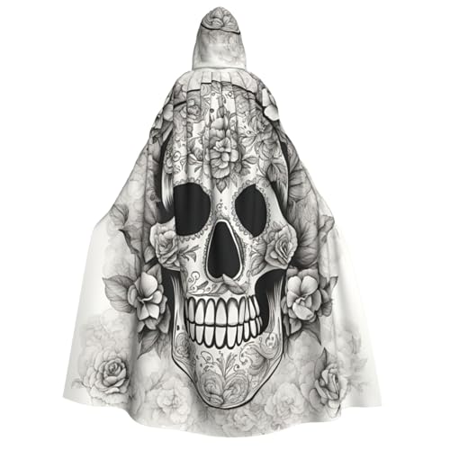 Mexikanischer Totenkopf-Aufdruck, Kapuzenumhang für alle Unisex Cosplay Kostüm Halloween Dekoration Karneval Supplies von SDFHU