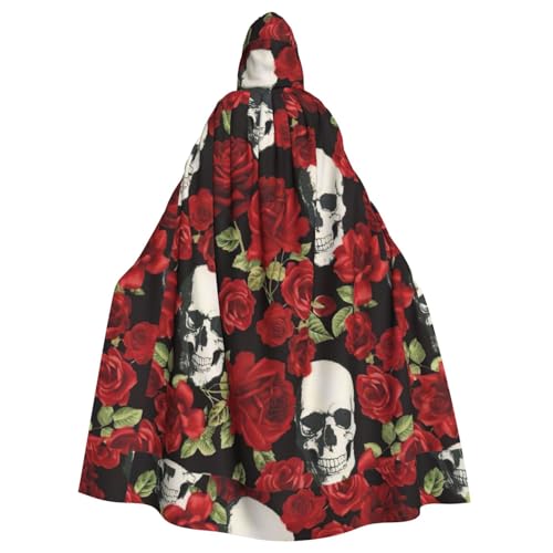 Rosen-Totenkopf-Aufdruck, Halloween-Kapuzenumhang für Erwachsene, stilvoller Umhang für Karneval, Mottopartys, Cosplays von SDFHU