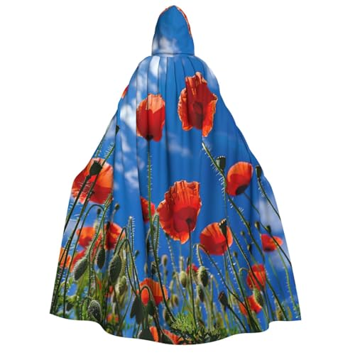 SDFHU Kapuzenumhang mit Mohnblumen auf blauem Himmel, Unisex, Cosplay, Kostüm, Halloween, Dekoration, Karnevalsbedarf von SDFHU