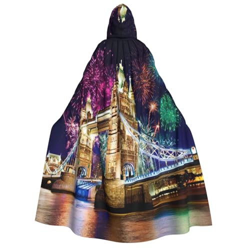 SDFHU Night London Tower Bridge Print Kapuzenumhang für alle Unisex Cosplay Kostüm Halloween Dekoration Karneval Supplies von SDFHU