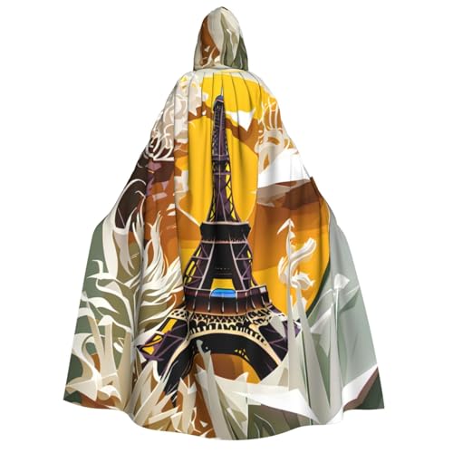 SDFHU Paris Eiffelturm Print Kapuzenumhang für alle Unisex Cosplay Kostüm Halloween Dekoration Karneval Supplies von SDFHU