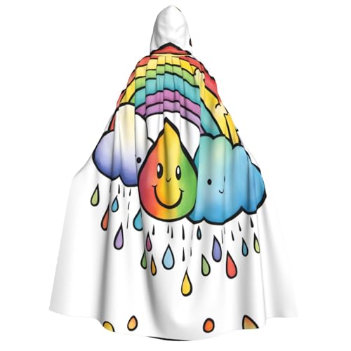 SDFHU Regenbogen, Wolken, Regentropfen, 1 Druck, Kapuzenumhang für alle, Unisex, Cosplay, Kostüm, Halloween, Dekoration, Karnevalsbedarf von SDFHU