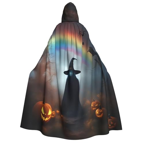 SDFHU Regenbogen-Halloween-Geister-Hexenhut, Spinnen-Druck, Kapuzenumhang für alle Cosplay-Kostüme, Halloween-Dekorations-Zubehör von SDFHU