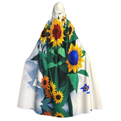 SDFHU Stilvoller Umhang mit Sonnenblumen-Bienen-Druck, mit Kapuze, für Cosplay, Maskerade, Bälle und Themenveranstaltungen von SDFHU