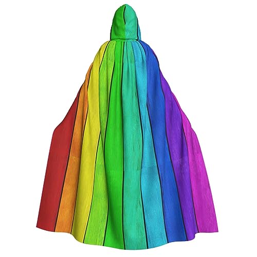 SDFHU Umhang mit Kapuze und Holzhintergrund in Regenbogenfarben, Unisex, Cosplay, Kostüm, Halloween, Dekoration, Karnevalszubehör von SDFHU