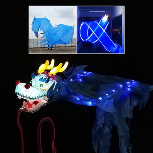 SDFVSDF Tanzband Blaues LED-Licht, Drachen-Schleuderband, Gymnastik-/ Jongliertanz-Drachen-Spinnbänder mit Drachenkopf, Bühnen-Requisiten-Set im Drachen-Design (Size : 10 m (33 ft)) von SDFVSDF