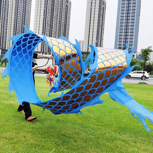 SDFVSDF Tanzband Blaues Tanzdrachenband mit Goldener Schuppe, Sich Drehender und Schüttelnder Poi im Drachendesign, Fließende Drachen-Streamer-Drachen für Eventfeiern/Jonglieren (Size : 10 m (33 ft)) von SDFVSDF