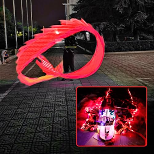 SDFVSDF Tanzband LED-Tanzdrachen-Poi mit Lichtern und Drachenkopf, Outdoor-Sport-Fitness-Drachentanzband für Die Nacht, Chinesisches Loong-Formkunst-Tanz-Requisitenset(Red,10 m (33 ft)) von SDFVSDF