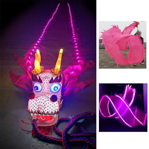 SDFVSDF Tanzband Rosa Leuchtendes Drachentanzband, Outdoor-Fitness-Drachen-Design, Dreh- und Schüttel-Poi mit LED, Waschbares Set mit Drachen-Jonglierbändern (Size : 10 m (33 ft)) von SDFVSDF