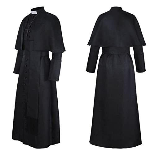 SDGR Halloween Kostüm Herren Cosplay - Priester Kostüm Soutane Mönch Robe mit Cincture Band Gürtel Vintage Mittelalter Kleidung Faschingskostüme Karneval Kostüme Männer Costume von SDGR