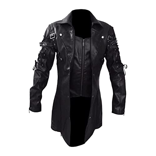 SDGR Steampunk Herren Lederjacke - Motorradjacke Herren Gothic Mantel Motorrad Ledermantel Vintage Gehrock Jacke Faschingskostüme Männer Karneval Halloween Kostüm von SDGR