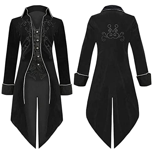 SDGR Steampunk Herren Mantel Frack - Gothic Jacke Gehrock Herren mit Stickerei Mittelalter Kleidung Viktorianisch Smoking Renaissance Uniform Faschingskostüme Männer Cosplay Karneval Halloween Kostüm von SDGR