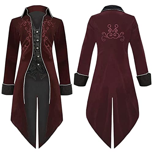 SDGR Steampunk Herren Mantel Frack - Gothic Jacke Herren Gehrock mit Stickerei Mittelalter Kleidung Viktorianisch Smoking Renaissance Uniform Faschingskostüme Männer Cosplay Karneval Halloween Kostüm von SDGR