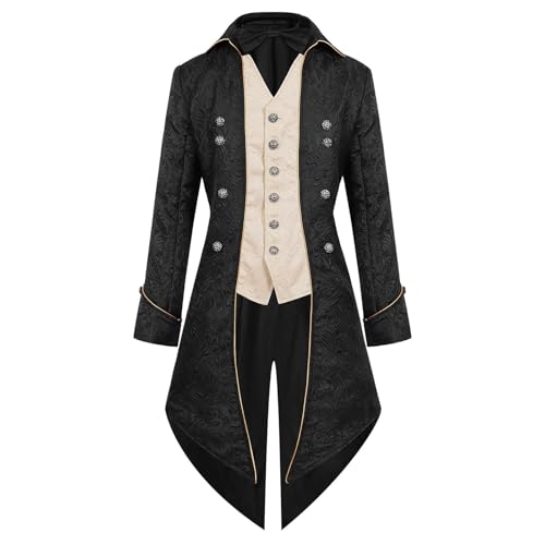 Steampunk Herren Mittelalter Kostüm - Gothic Frack Mantel Herren Vintage Jacke Gehrock Stickerei Viktorianische Smoking Uniform Faschingskostüme Männer Karneval Halloween Kostüm Cosplay Verkleidung von SDGR