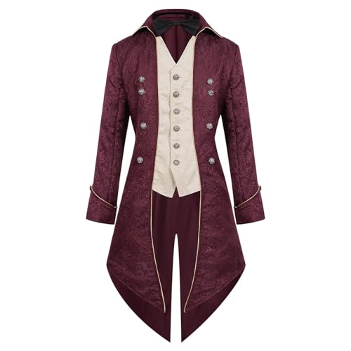 Steampunk Herren Mittelalter Kostüm - Gothic Frack Mantel Herren Vintage Jacke Gehrock Stickerei Viktorianische Smoking Uniform Faschingskostüme Männer Karneval Halloween Kostüm Cosplay Verkleidung von SDGR