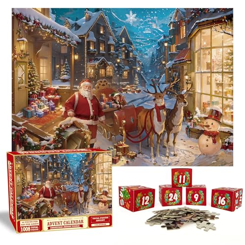 SDTHNT Adventskalender 2024 Weihnachtspuzzles – 1008 Teile Puzzle für Erwachsene und Kinder, 24 Tage Countdown-Kalender, 50 x 70 cm, Familienspiel-Puzzle, Idee für Teenager und Erwachsene von SDTHNT