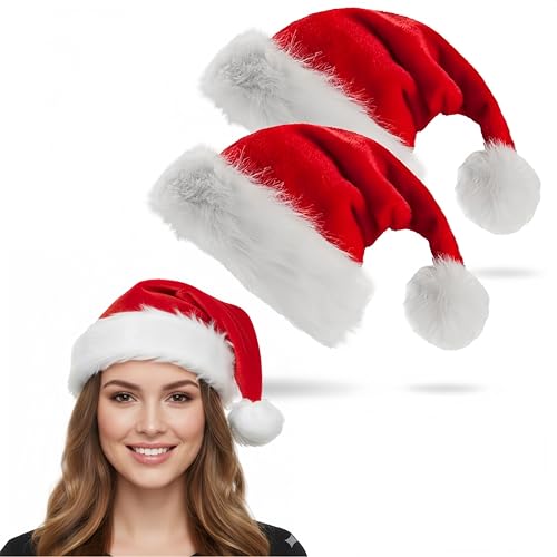 SDXCJY 2er-Set Weihnachts-Santa-Hüte für Erwachsene Unisex, Rotes Samt-Velours Dickes Plüschtuch Weihnachtskopfbekleidung, Accessoire für Weihnachts- und Neujahrsfeierlichkeiten sowie Kostümpartys (2) SDXCJY 2er-Set Weihnachts-Santa-Hüte für Erwachsene Unisex, Rotes Samt-Velours Dickes Plüschtuch Weihnachtskopfbekleidung, Accessoire für Weihnachts- und Neujahrsfeierlichkeiten sowie Kostümpartys (2) von SDXCJY